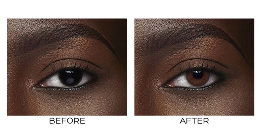 Before and After Colored Contact Lens on Dark Brown Eyes